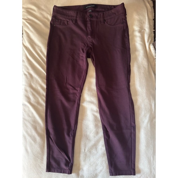 Liverpool Pants - Liverpool Petite 4/27 Skinny Pants Burgundy Wine Mid Rise Stretch 5-Pocket